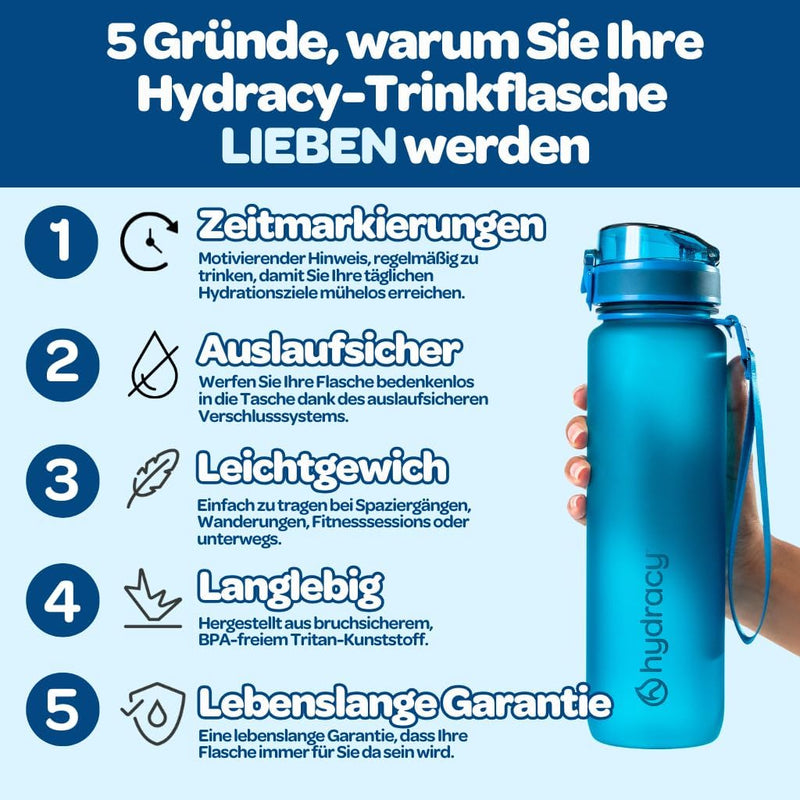 Hydracy Trinkflasche mit Fruchteinsatz - 1L Wasserflasche - BPA-freie Trinkflasche mit Zeitmarkierun