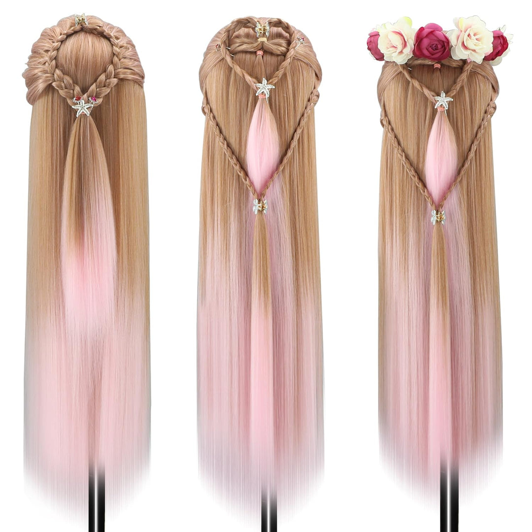 Trainingsköpfe, 28 inch Übungskopf Frisierkopf Friseur 100% Synthetikfaser-Haar Styling Kopf Frisier