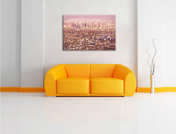 Pixxprint Los Angeles City - Traffic Buildings Pinsel Effekt, Format: 100x70 auf Leinwand, XXL riesi
