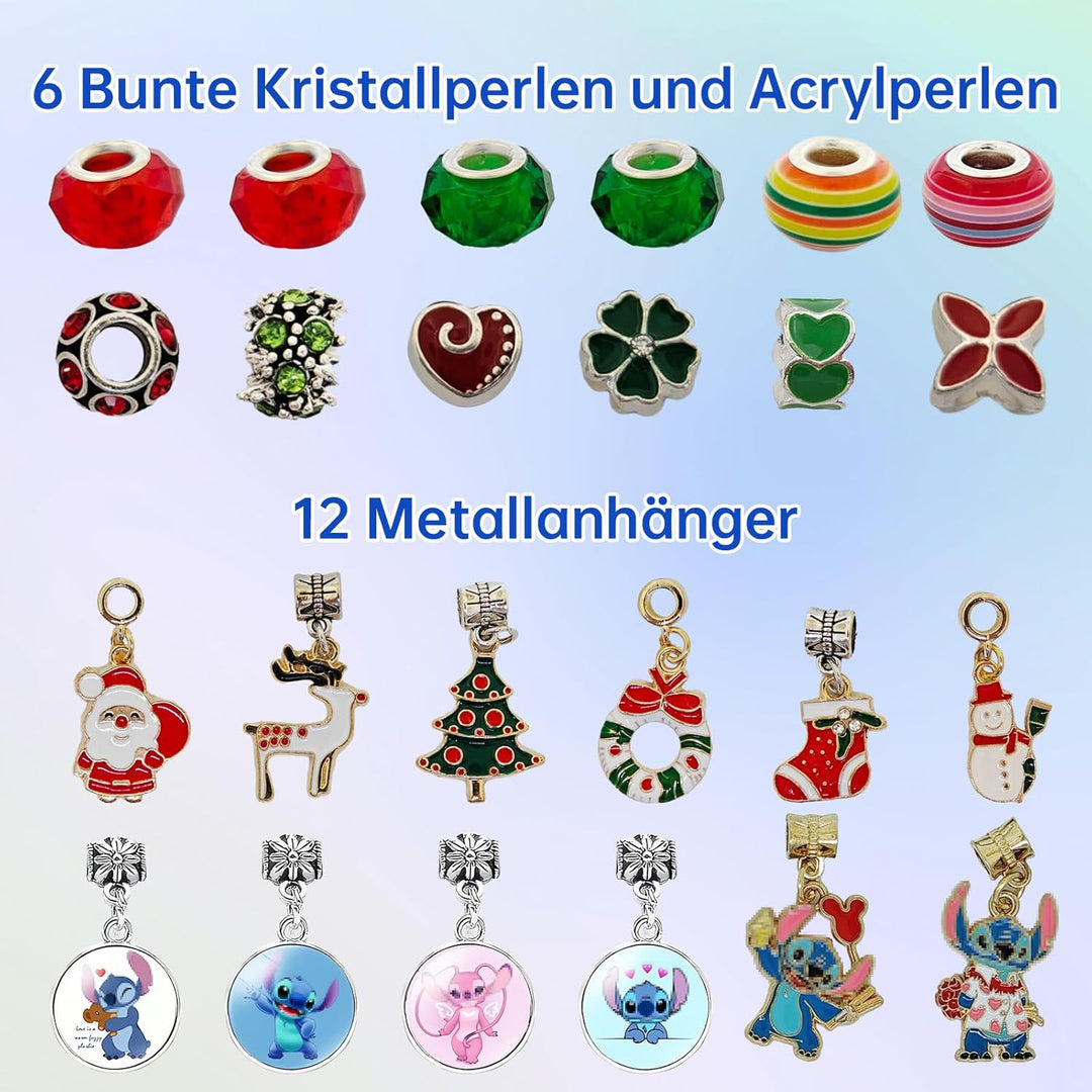 Adventskalender 2025 Schmuck Charms für Mädchen, Mini DIY Bastelset mit Cartoon Armbänder Halsketten