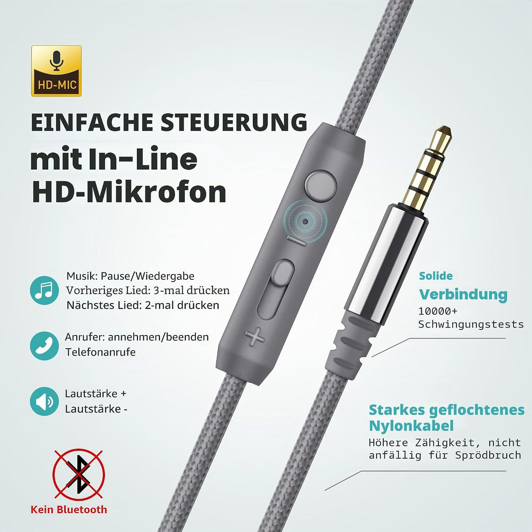 AILIHEN C8 Kopfhörer mit Kabel Mikrofon und Lautstärkeregler Faltbar 3,5mm Headsets On-Ear für Smart