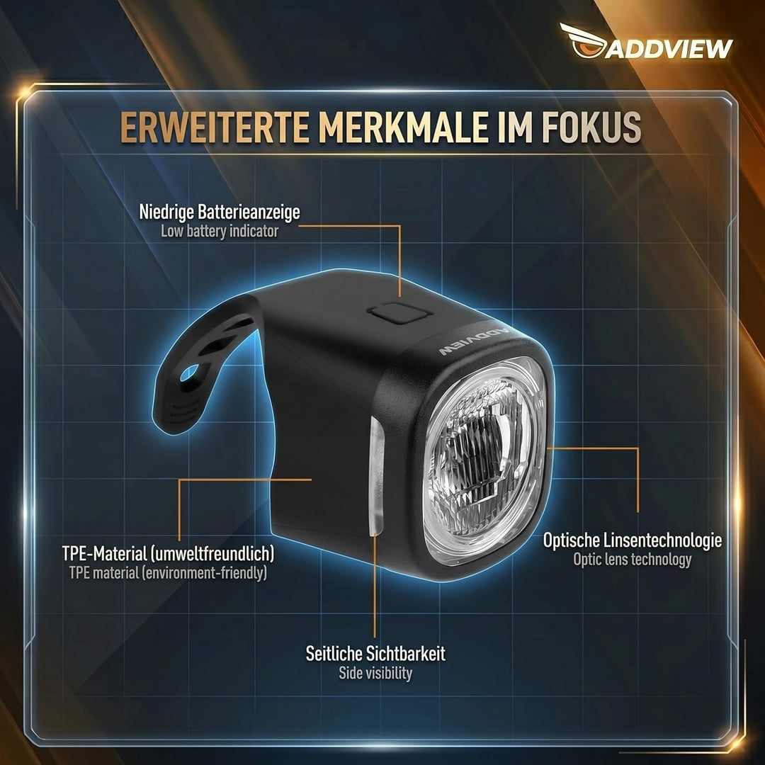 Fahrradleuchten-Set, StVZO-zugelassen Beleuchtungsset Led IP65 wasserdicht - Frontlicht + Rücklicht