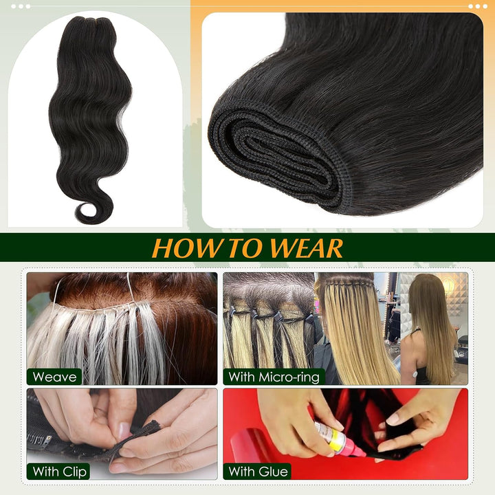Elailite Haartressen Echthaar Schwarz Sew in Bündel Hair Extensions Tressen Haarverlängerungen Brasi
