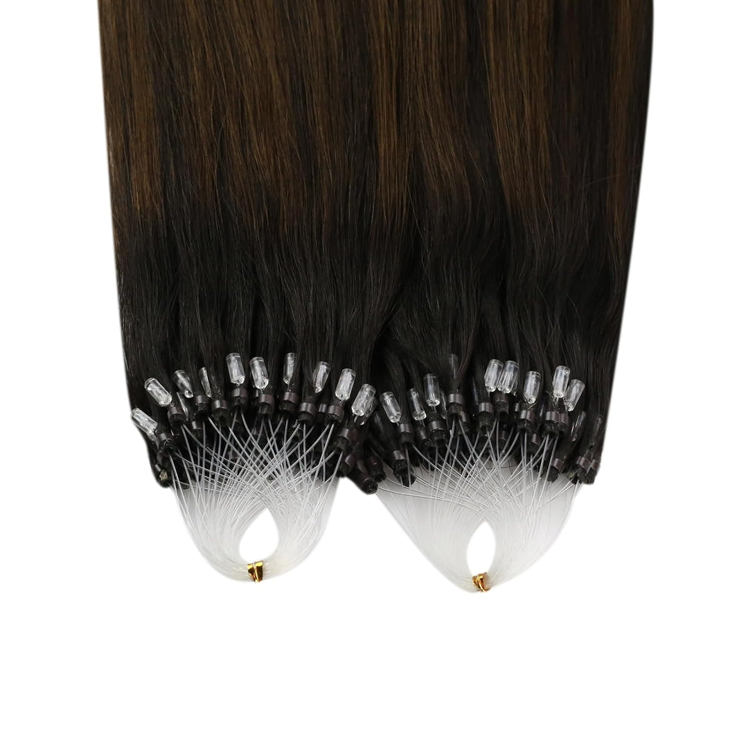 Ugeat 35cm Haarverlängerung Micro Bondings Ombre Balayage Dunkelstes Braun mit Mittelbraun 2/6/2 50S