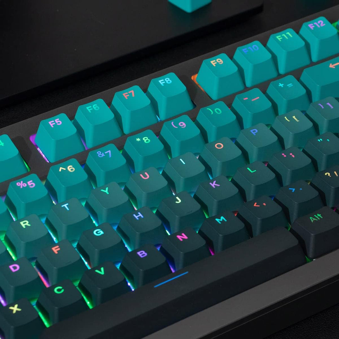 123 Tasten Double Shot PBT Tastenkappen OEM-Profil Farbverlauf Cyan Hintergrundbeleuchtung Tastenkap