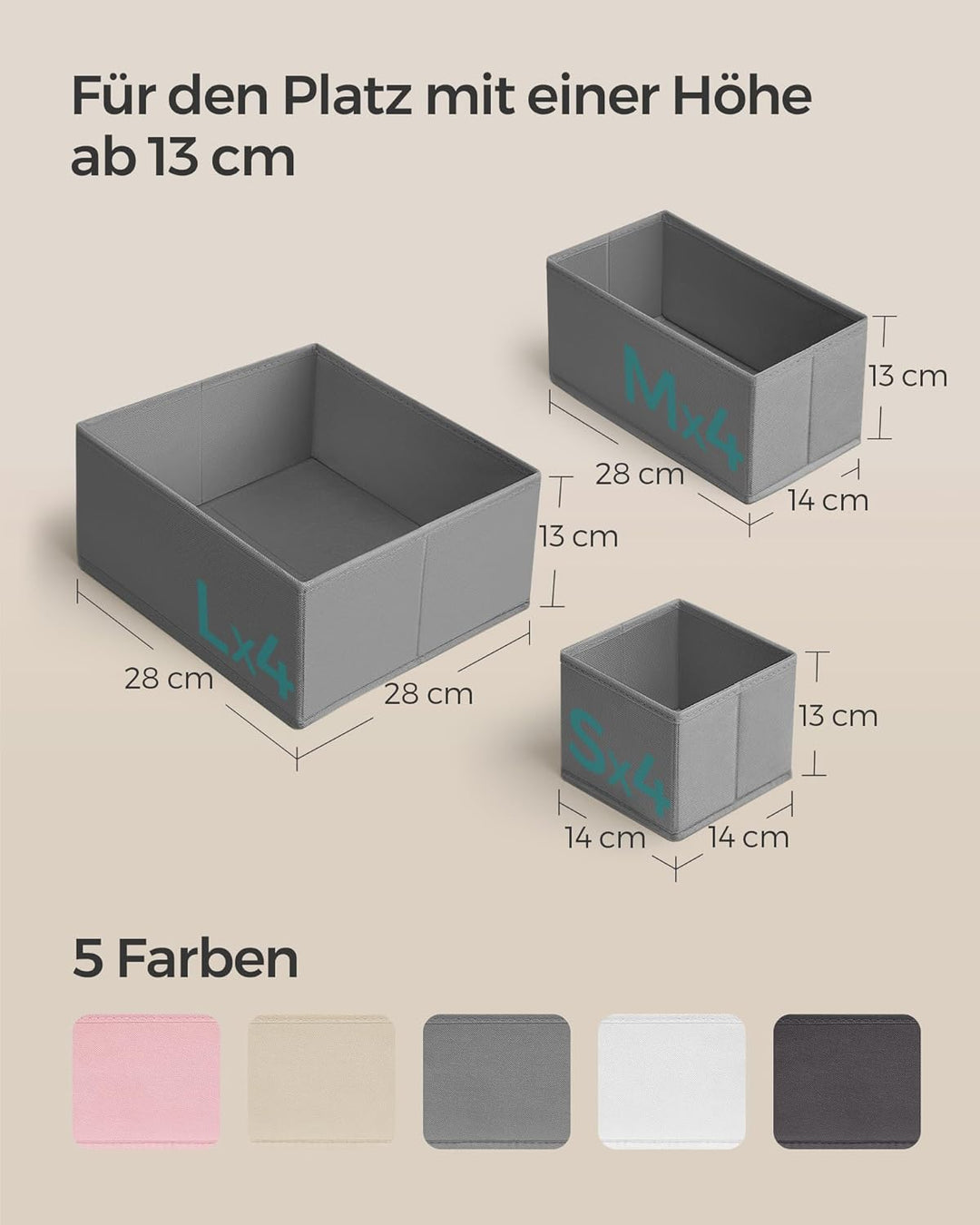 SONGMICS Aufbewahrungsbox für Schublade, 12er Set, Schubladen Organizer, Faltbox, Unterwäsche Organi