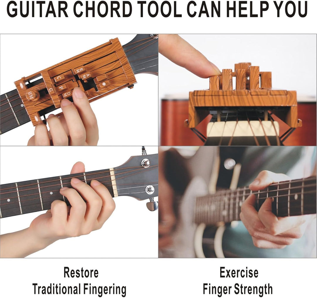 Gitarren-Akkordpresser, 10-Akkord-Presser, Gitarrenhilfe-Akkordwerkzeug mit 10 Gummibändern, Gitarre