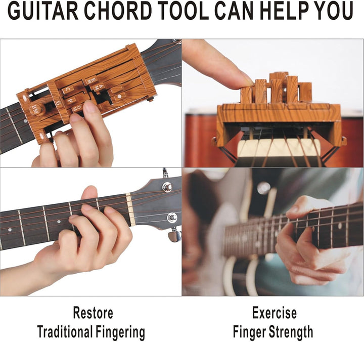 Gitarren-Akkordpresser, 10-Akkord-Presser, Gitarrenhilfe-Akkordwerkzeug mit 10 Gummibändern, Gitarre