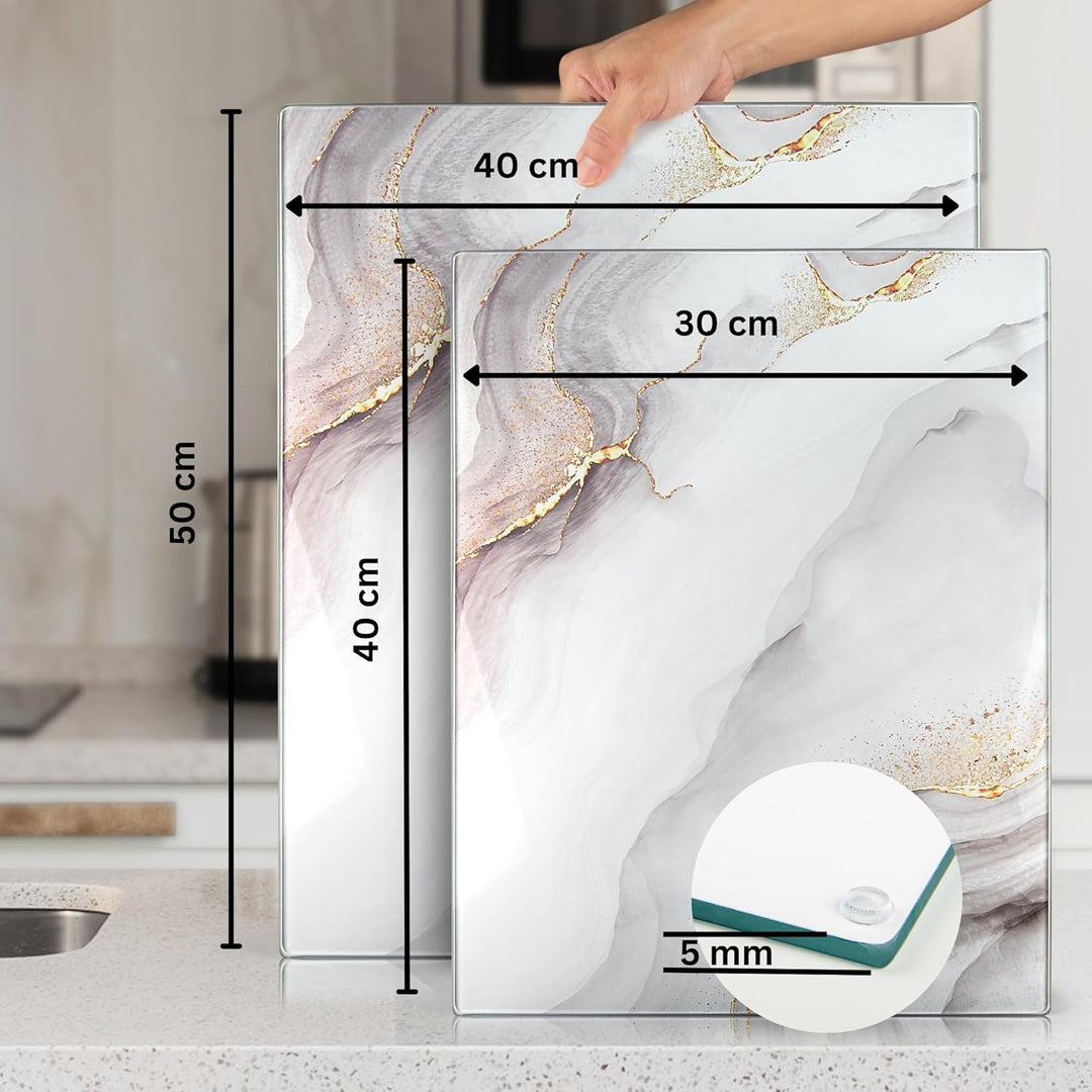 Glasschneidebrett 50×40cm – Hygienisches Schneidebrett aus gehärtetem Glas – Hitzebeständig, Kratzfe