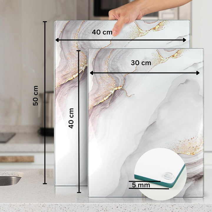 Glasschneidebrett 50×40cm – Hygienisches Schneidebrett aus gehärtetem Glas – Hitzebeständig, Kratzfe