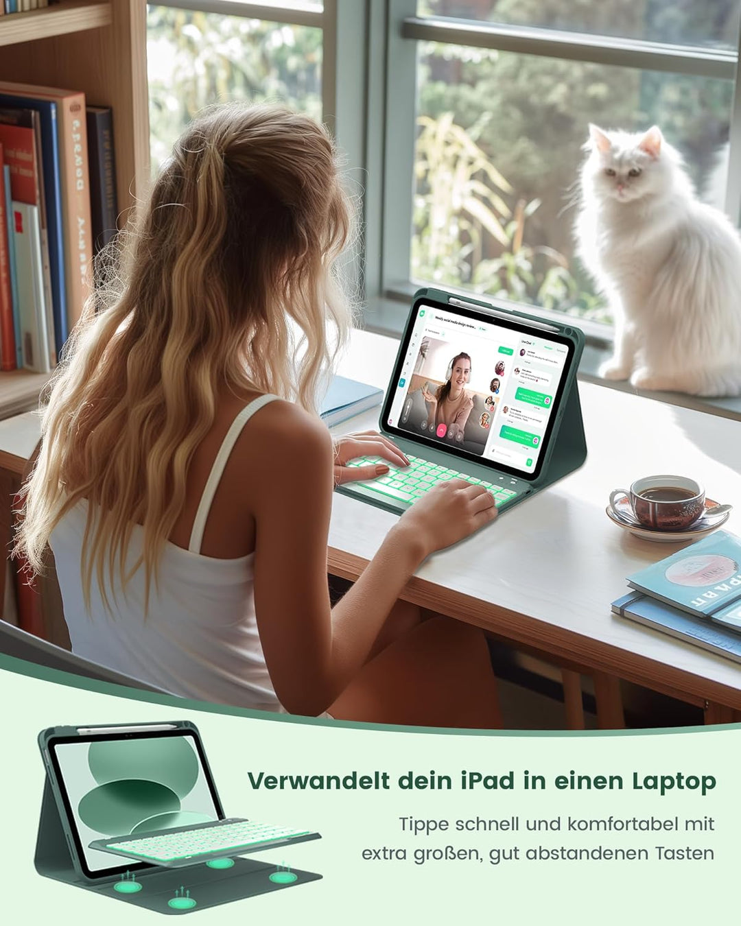 typecase Hülle mit Tastatur für iPad A16 11/10 Generation((2025/2022, 11/10.9 Zoll),7-farbige Beleuc