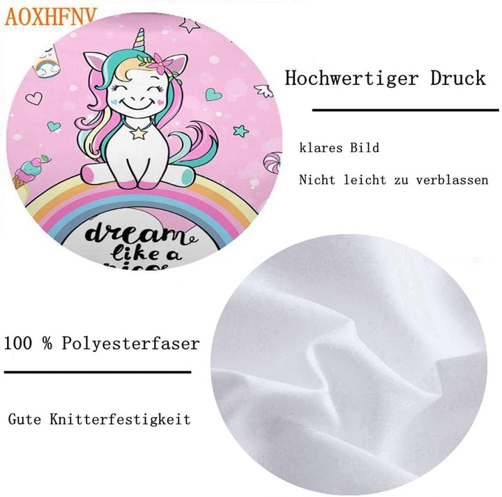 AOXHFNV Rosa Einhorn Bettbezug,Schöner Regenbogen weisse Wolke Einhorn Mädchen Kinder Bettwäsche 135