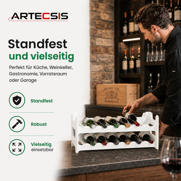 ARTECSIS Weinregal stapelbar Kunststoff für 12 Flaschen, stabiles Flaschenregal in Gastronomie-Quali