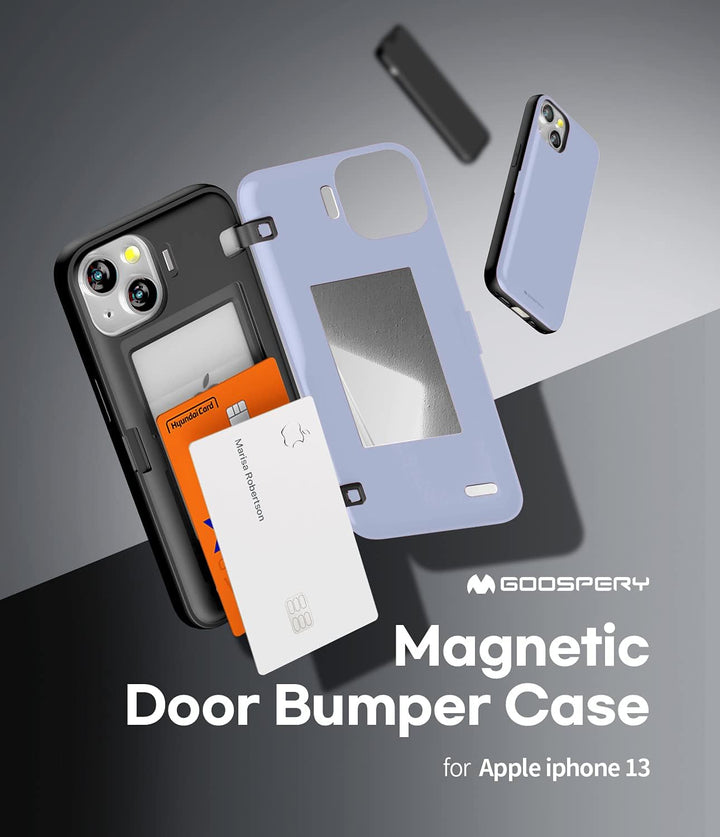 GOOSPERY Magnetic Door Bumper Hülle Kompatibel mit iPhone 13, Dual Layer protektive Kartenhalter Wal