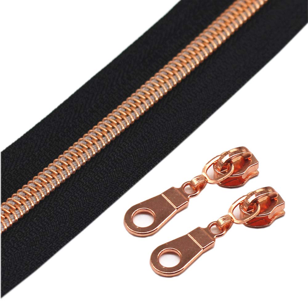 YaHoGa 9 m rosegoldfarbene endlos Reissverschluss Meterware Schwarze Reissverschluss 6mm-Spirale + 2