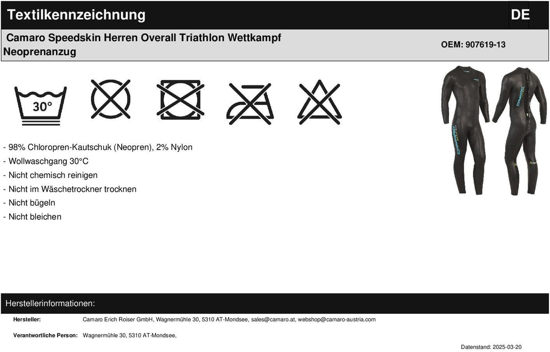 Camaro Herren Speedskin Overall Triathlon Neoprenanzug S Schwarz, S Schwarz