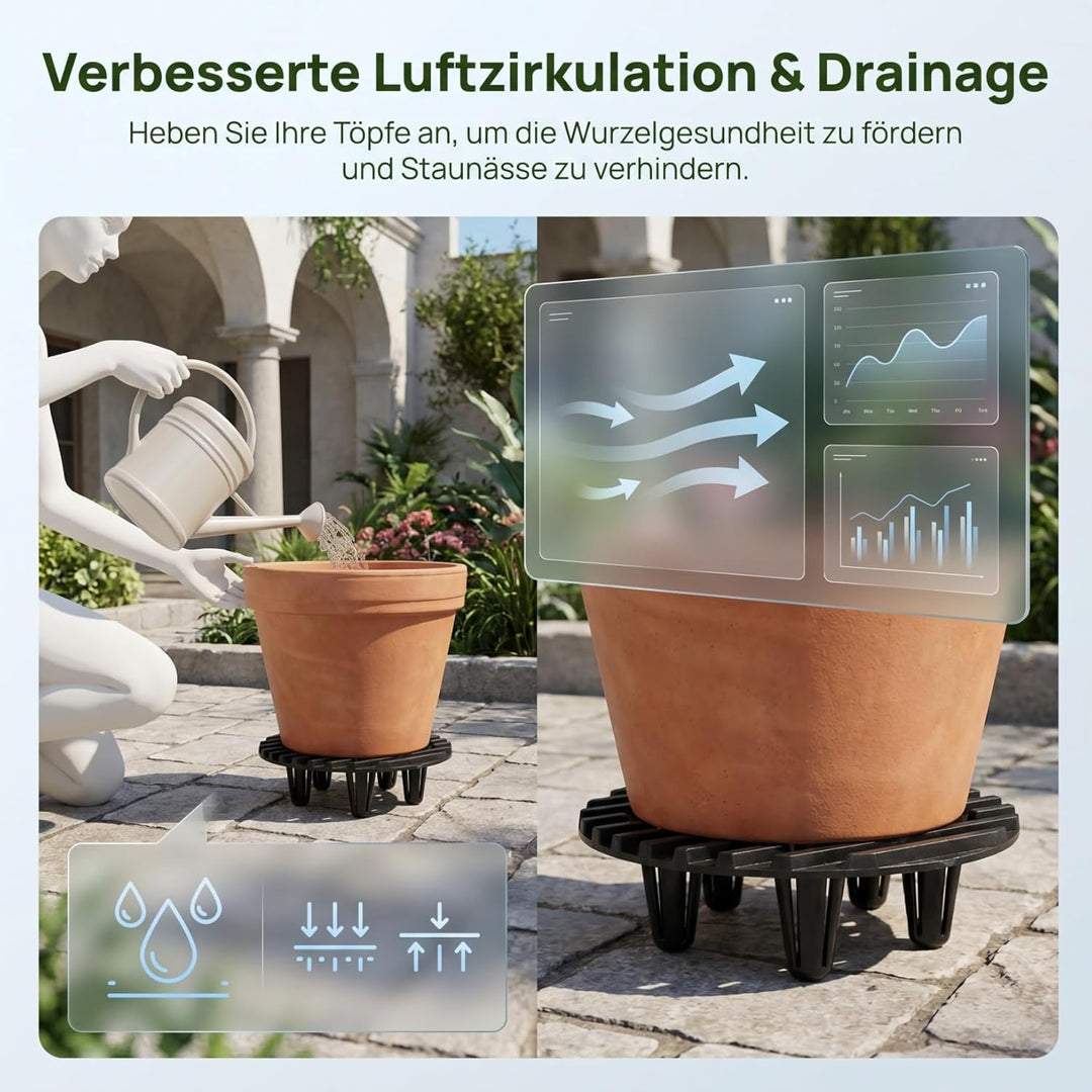 POPETPOP Blumentopfheber Rund 10cm aus Kunststoff Pflanzkübelständer mit Drainagegitter für Innen Au
