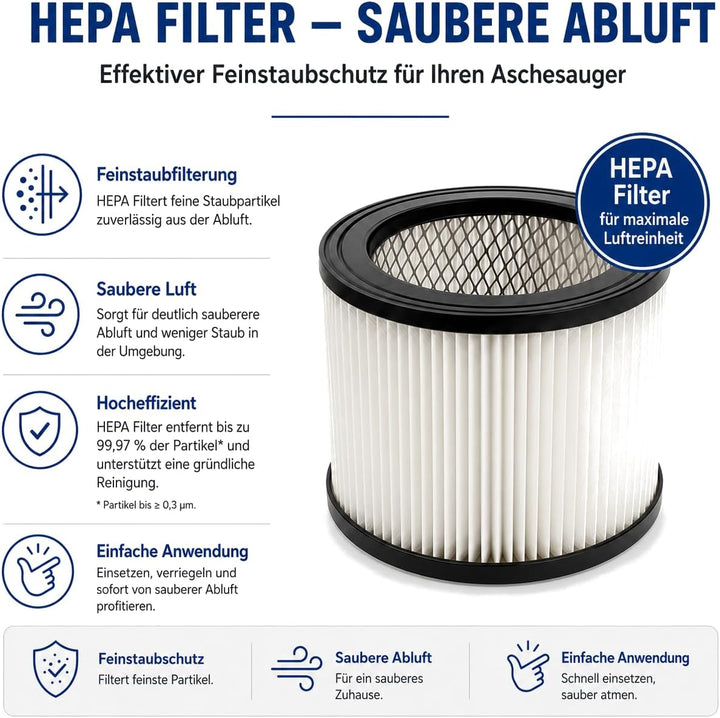 Aschesauger 20L Kaminsauger 1650W + Blasfunktion + DUAL Filter System + 4 Rollen SN121