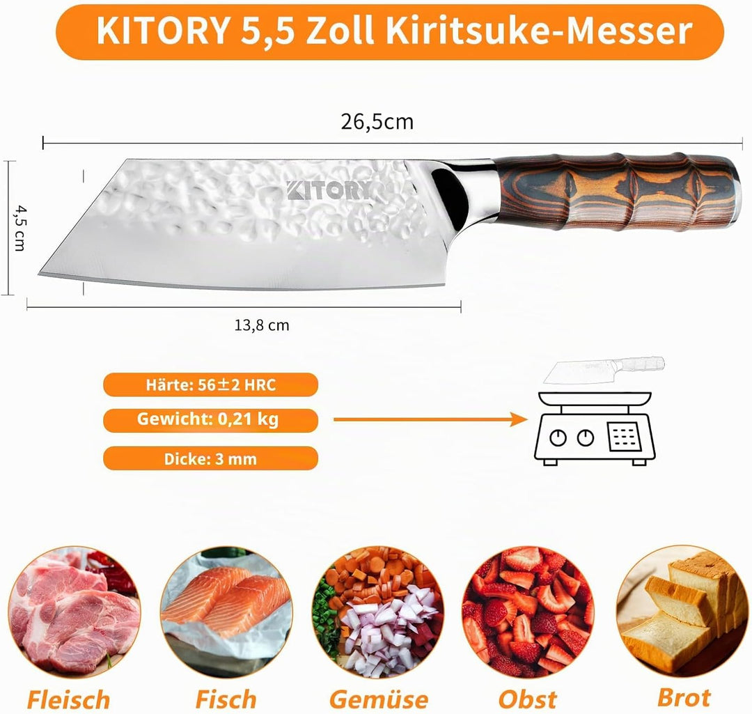 Kitory Kiritsuke Kochmesser 14 cm, Kleines Japanisches Küchenmesser, HC-Edelstahl (deutscher Stahl),