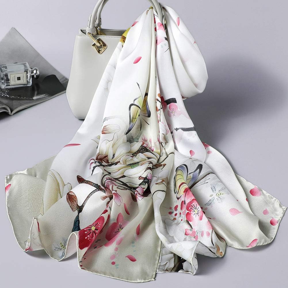 ANDANTINO Damen Lang Schals 42 Beige-blumen und Vögel, 42 Beige-blumen und Vögel
