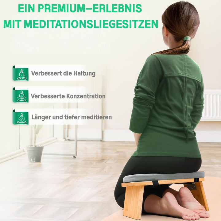 Hihealer Meditationsbank – Klappbare Ergonomische Bambus-Meditationsbank mit Bequemem Kissen, zum Kn