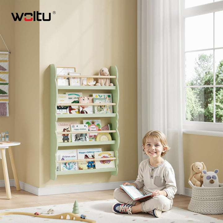 WOLTU Kinder Bücherregal Wand, Bücher-Organizer mit 4 Ablagen, Kinderregal für Buchaufbewahrung, Wan
