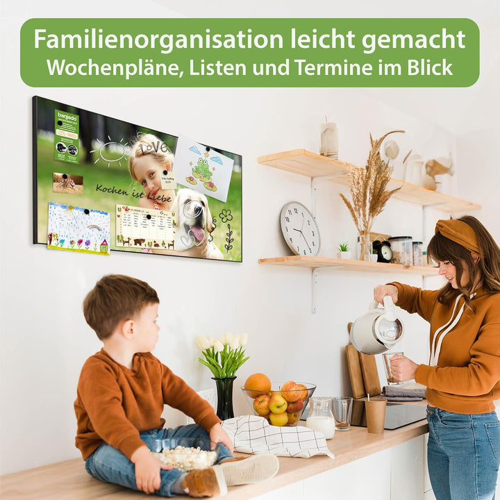 banjado Magnettafel schwarz 78 x 37cm / Magnetwand Metall/Magnetpinnwand als Memoboard/Pinnwand Magn
