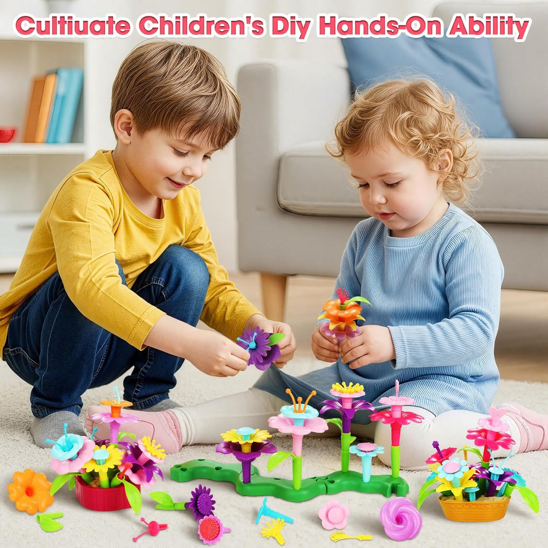 Fivejoy Blumengarten Spielzeug Für Mädchen 134PCS, DIY Bouquet Set Mit Rosa Box Draussen & Drinnen S