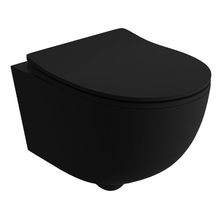 LAVITA Wand-WC Brava Black Hänge Toilette WC Sitz Toilettendeckel mit Absenkautomatik &amp; Metallscharn