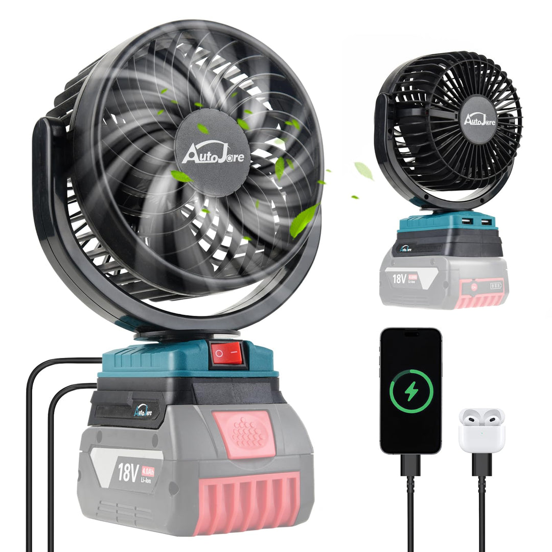 Akku-Lüfter Kompatibel mit Bosch 18V Mini Ventilator mit 2 USB-Aufladung 360° drehbar Tragbarer Lüft