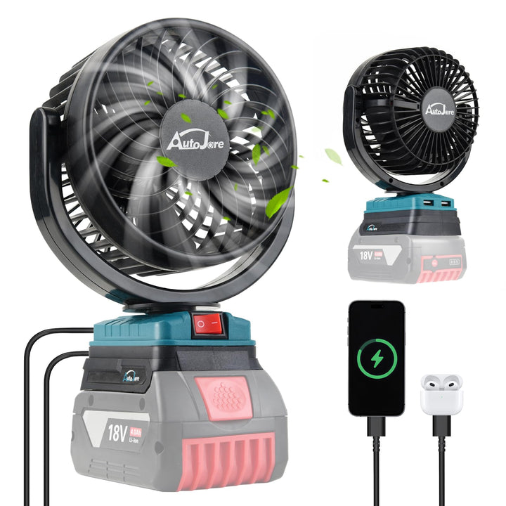Akku-Lüfter Kompatibel mit Bosch 18V Mini Ventilator mit 2 USB-Aufladung 360° drehbar Tragbarer Lüft