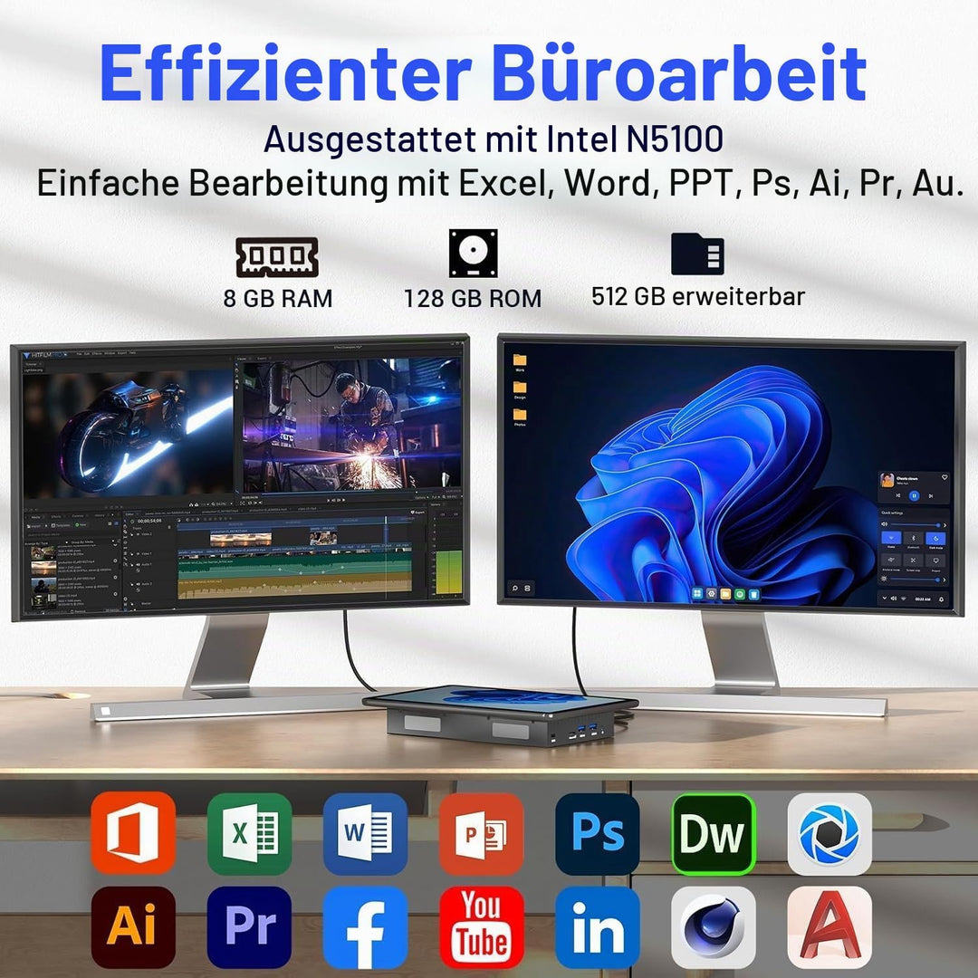 10,1-Zoll Industrie-Einbau-Panel-PC mit Windows 11, 10-Punkt-Touchscreen, Celeron N5100, 8 GB RAM, 1
