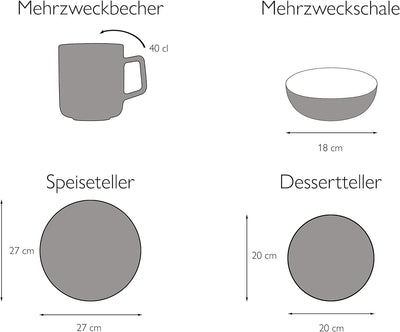 CreaTable, 23610, Serie La Gomera blanca, Geschirrset, Kombiservice 16 teilig Weiss, Weiss