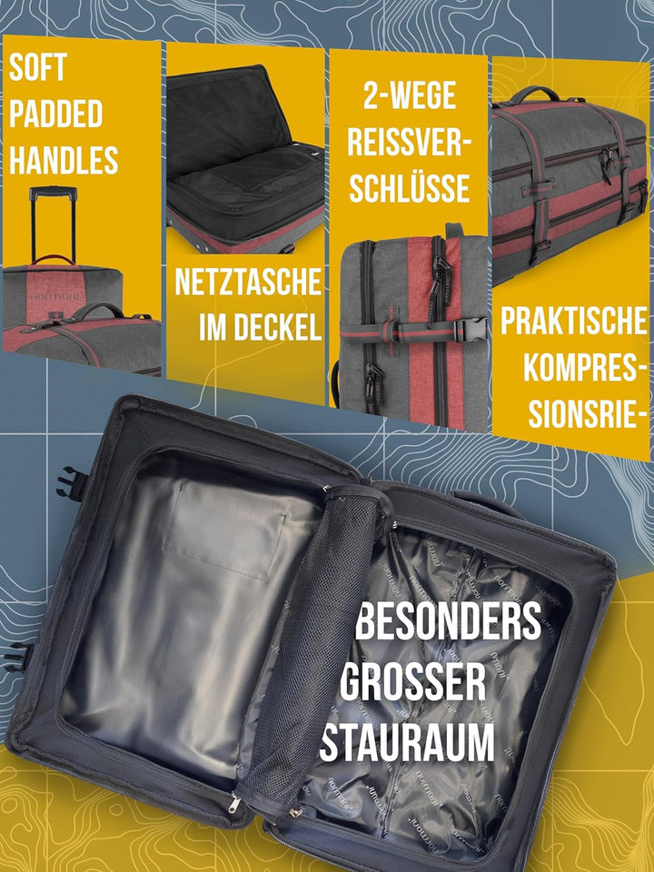 normani Handgepäck Reisetasche Trolley - 45 L (52 x 38 x 20-28 cm) Farbe Dunkelgrau/Rot Dunkelgrau/R
