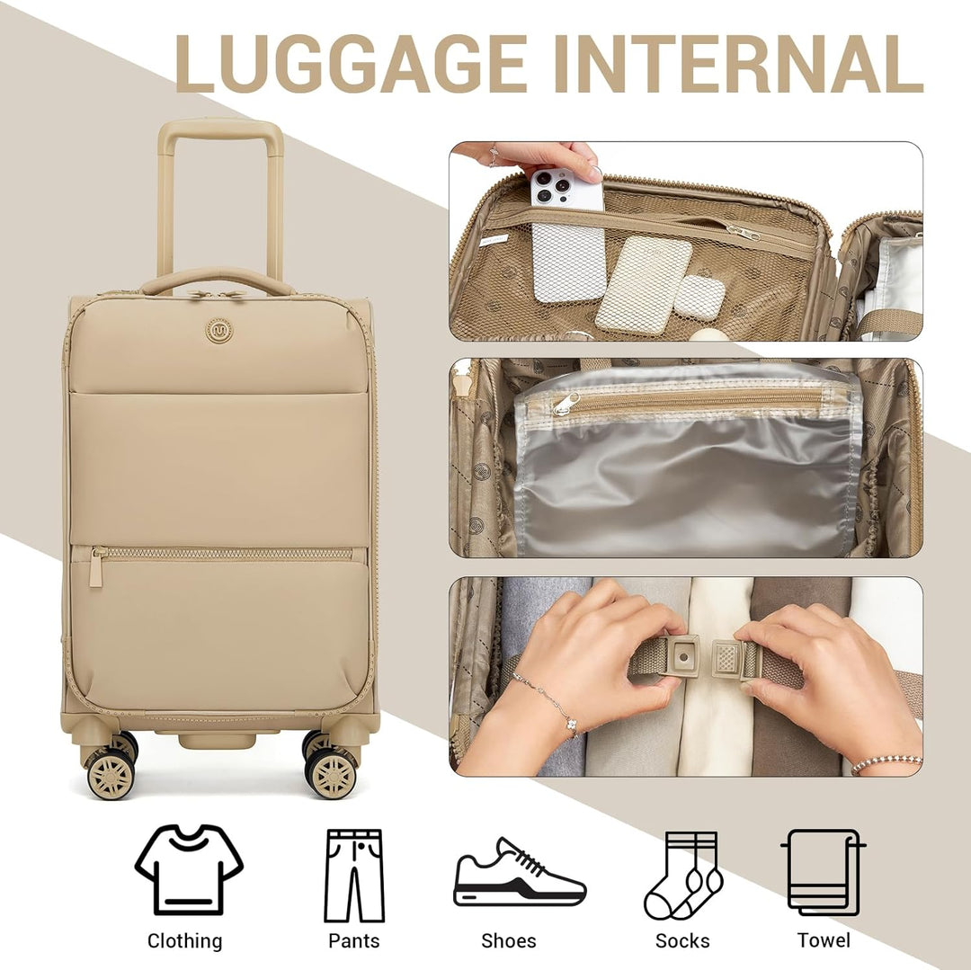 Miss Lulu Handgepäck Koffer 59.5 x 36.5 x 25 cm, Leichter weicher Reisekoffer mit getrenntem Nass-/T