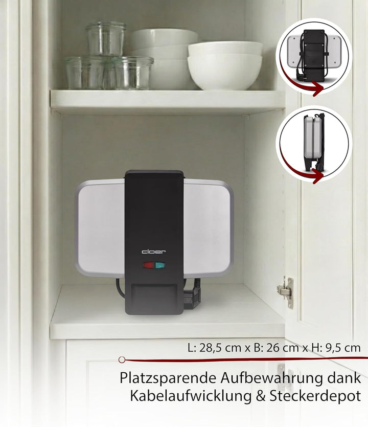 Cloer 6259 Sandwichmaker, 900 W für 2 diagonal geteilte Toasts, American Toasts, XXL Füllungen Silbe