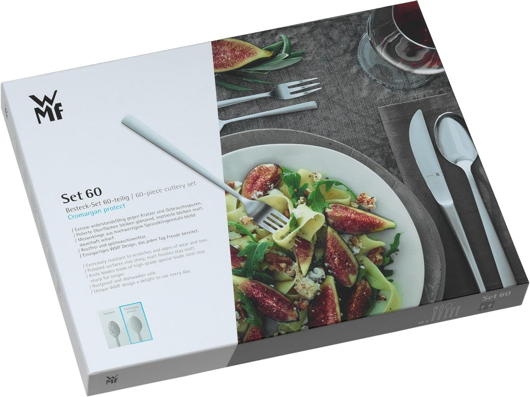 WMF Merit Besteck Set 12 Personen, Essbesteck 60 teilig, Hohlheftmesser, Cromargan Protect poliert,
