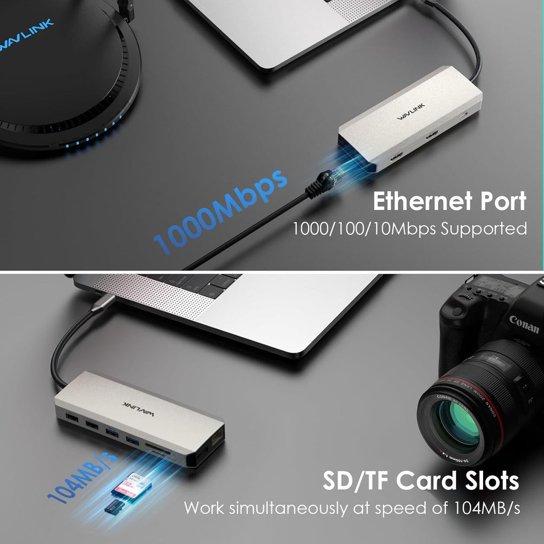WAVLINK 12-in-1 USB C Docking Station, Dual HDMI Dockingstation USB C, Multiport-Adapter mit 4K Dual