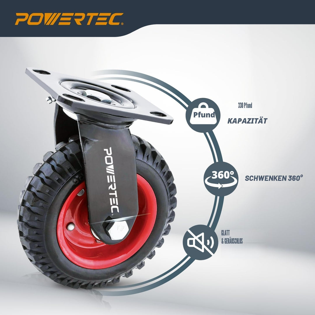 POWERTEC Caster 17050 Schwerlast-Rolle, 16,4 cm, schwarz, 6-1/4-Inch 6-1/4-Inch Schwenkbar, 6-1/4-In