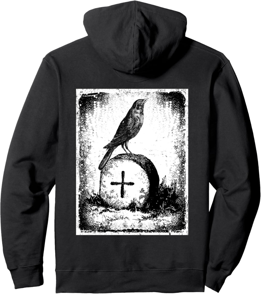 Schwarze Krähe Gothic Halloween Satanische Distressed Pullover Hoodie
