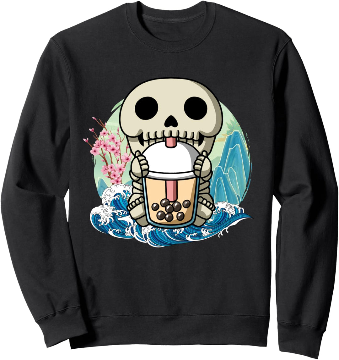 Boba Tea Halloween Skelett Great Wave Kanagawa Sweatshirt