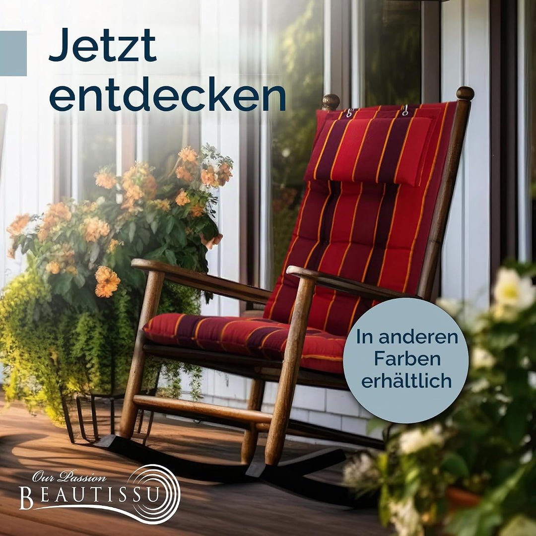 Beautissu 3er Set Premium Hochlehner Auflage Kopfpolster rutschfest robust | 120x50cm Rot gestreift