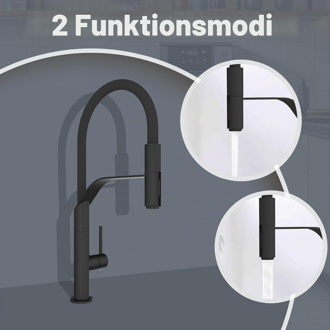 Wasserhahn Küche, Hochdruck Küchenarmatur mit Herausziehbarer Brause, Einhebel Spültischarmatur Küch