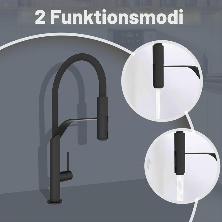 Wasserhahn Küche, Hochdruck Küchenarmatur mit Herausziehbarer Brause, Einhebel Spültischarmatur Küch