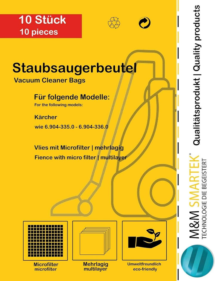 10 x Vlies Staubsaugerbeutel geeignet für/kompatibel zu Kärcher BV 5/1 Bp, DS 5300, T 7/1, T 9/1 wie