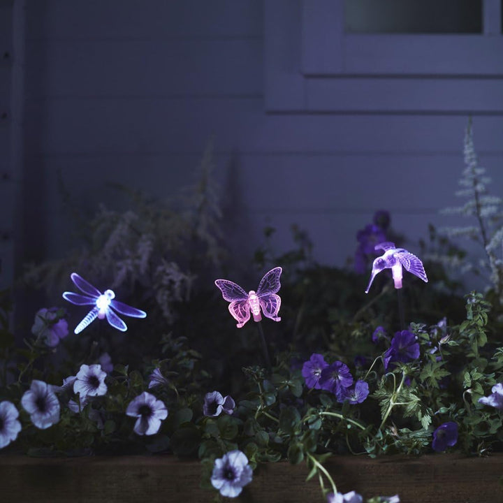 Lights4fun 6er Set Solar Stableuchten Gartendeko Libelle Kolibri Schmetterling 6 Stk, 6 Stk