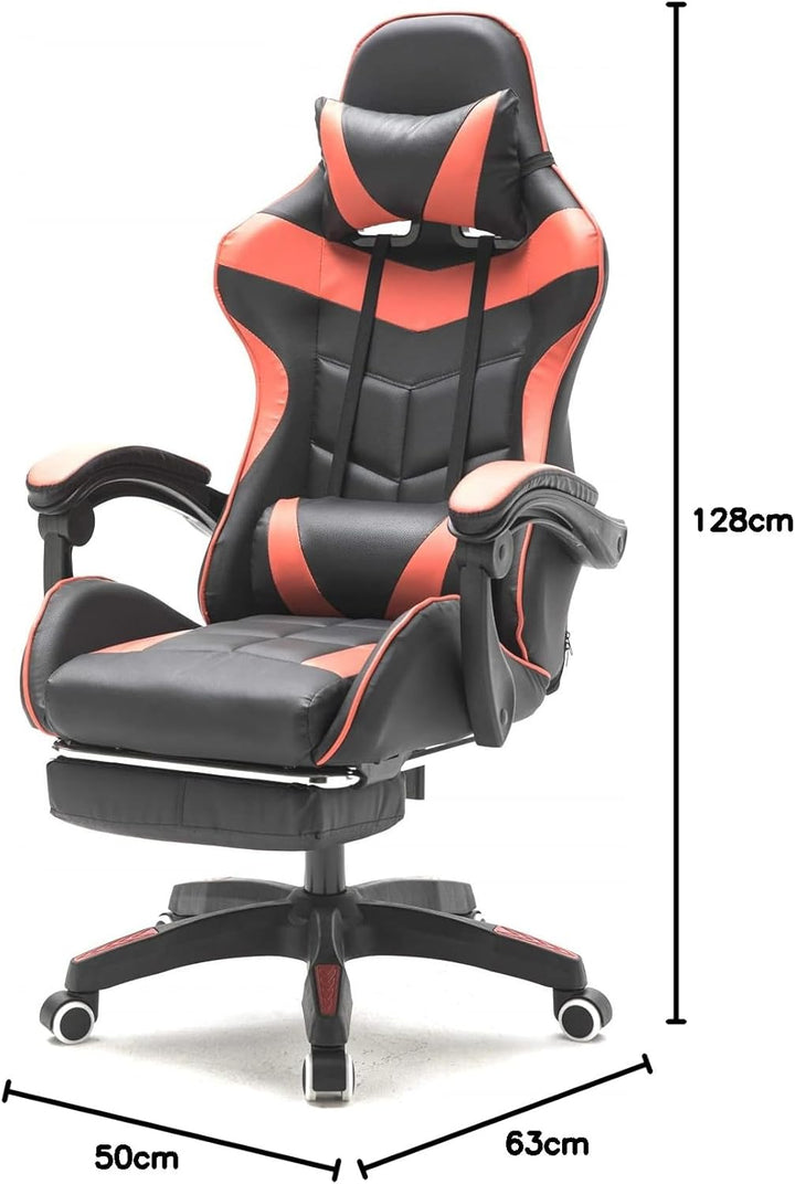 VDD Gaming Stuhl Cyclone mit Fussstütze - Bürostuhl - Racing Gaming Stuhl - Rot Schwarz