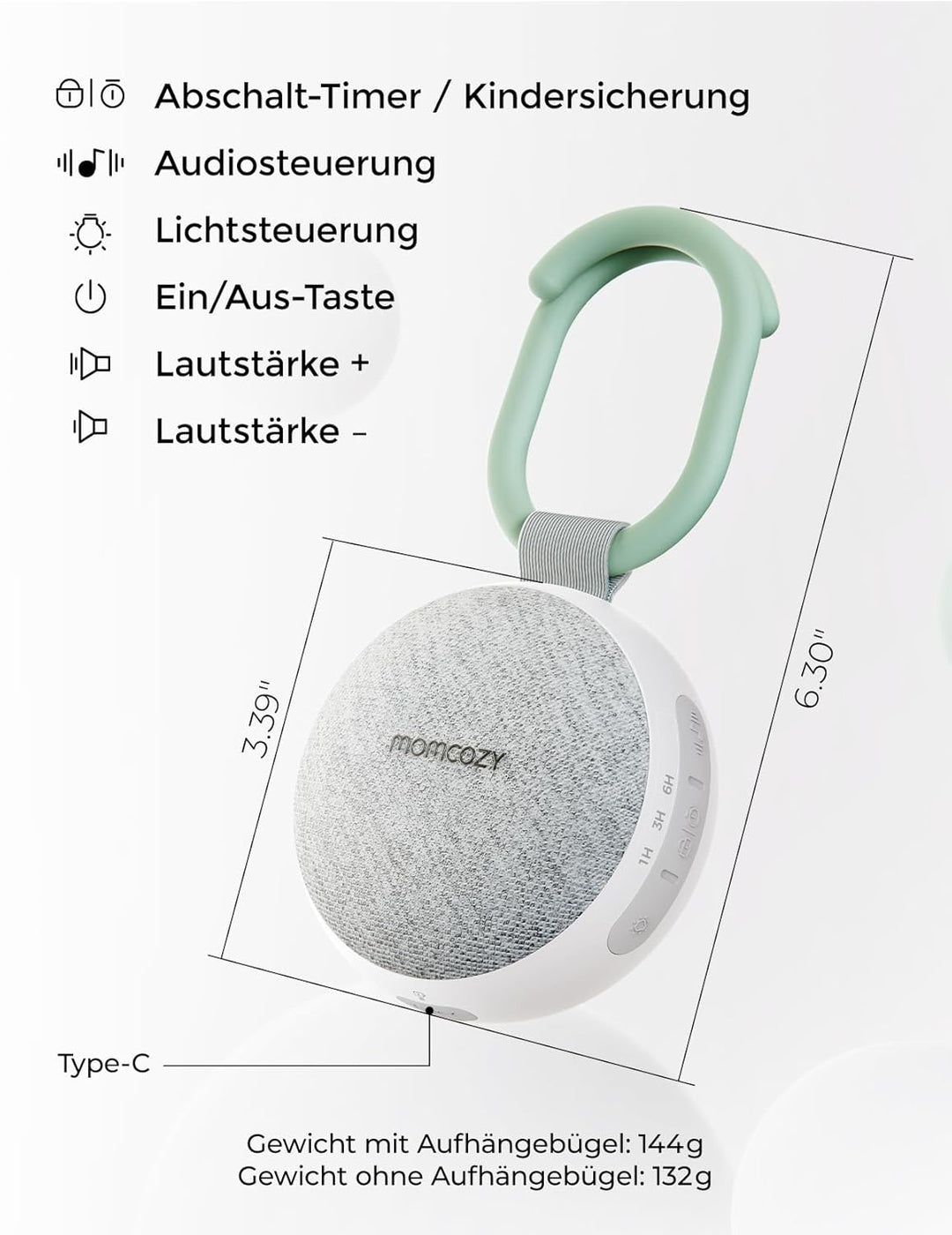 Momcozy WN06 Tragbare White Noise Machine Baby mit Nachtlicht – Weisses Rauschen Gerät für Neugebore