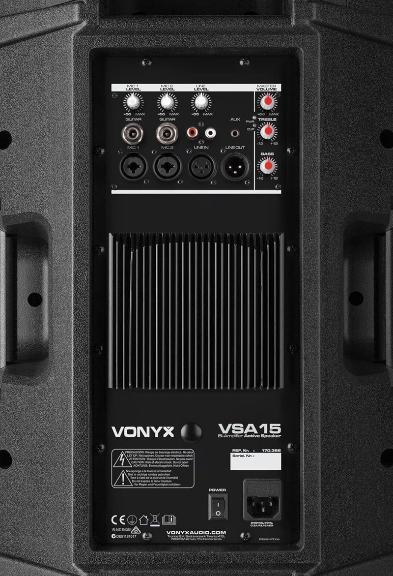 VONYX VSA15 - Aktivlautsprecher, 1000 Watt PA Anlage, PA Lautsprecher Aktiv mit 15 Zoll Subwoofer, B