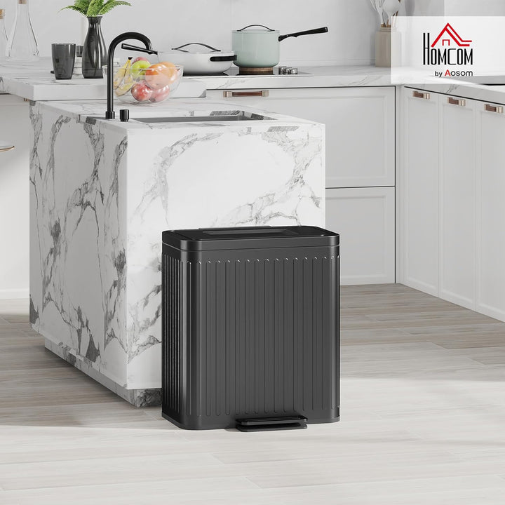 HOMCOM Mülleimer Küche 2 x 20 Liter Treteimer mit Abfallsortiersystem, Soft-Close-Deckel, Offenhalte